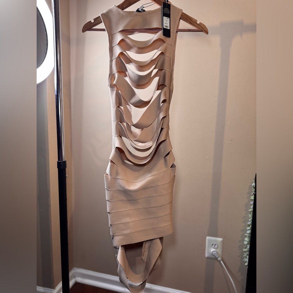 Fashion Nova Nude Backless Bandage Dress